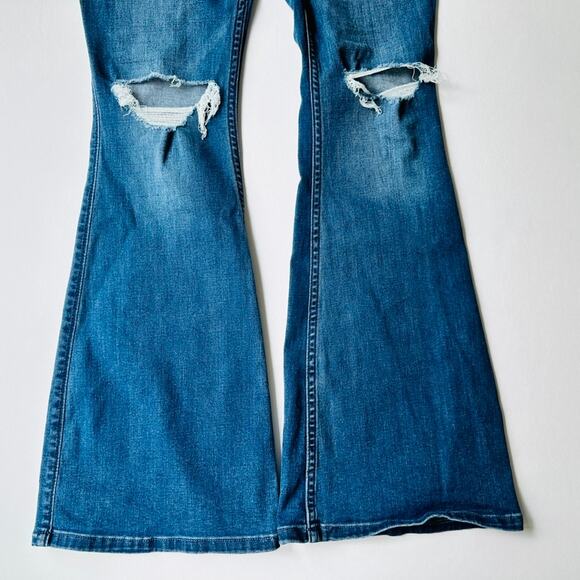 Hollister High Rise Flare Ripped Medium Wash 25R Denim Retro Boho Hippie - Picture 5 of 7